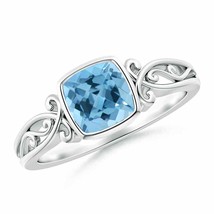 ANGARA Vintage Style Cushion Swiss Blue Topaz Solitaire Ring in 14K Gold - £445.03 GBP