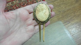 (CHL7-5) Classic lady hair up PEACH CAMEO brass hairpin stick pin stick - $35.52