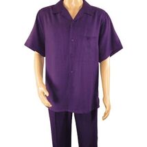 Men 2pc Walking Leisure Suit Short Sleeves By DREAMS 256-19 Solid Purple image 2