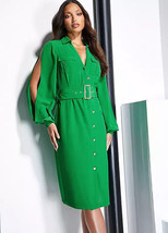 STAR by Julien Macdonald Green Button Detail Dress   UK 20 PLUS Size   (fm47-6) - £48.23 GBP