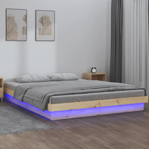 Modern Wooden 150 X 200cm King Size Bed Frame Base With LED Lights Wood ... - $205.54