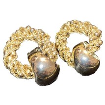 Vintage 24k gold plate chain circle reef #cliponearrings - £32.80 GBP
