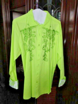 Victorious Lime Colored Embroidered Long Sleeve Shirt Size Medium - $95.00