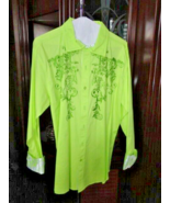 Victorious Lime Colored Embroidered Long Sleeve Shirt Size Medium - $95.00