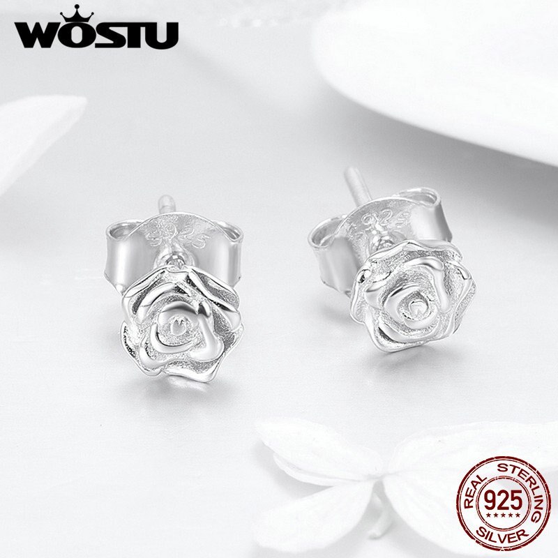 2019 Authentic WOSTU Authentic 925 Silver Alluring Rose Clear CZ Female Stud Ear - $20.10