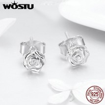 2019 Authentic WOSTU Authentic 925 Silver Alluring Rose Clear CZ Female Stud Ear - £16.06 GBP