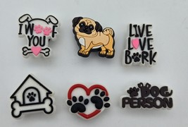 Dog Lovers Shoe Charms Set 6 Crocs Pug Paw Print Bone Heart Puppy Accessory - $9.87