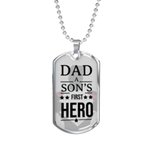 Father Gift Dad A Son&#39;s First Hero Necklace Stainless Steel or 18k Gold ... - £37.22 GBP+