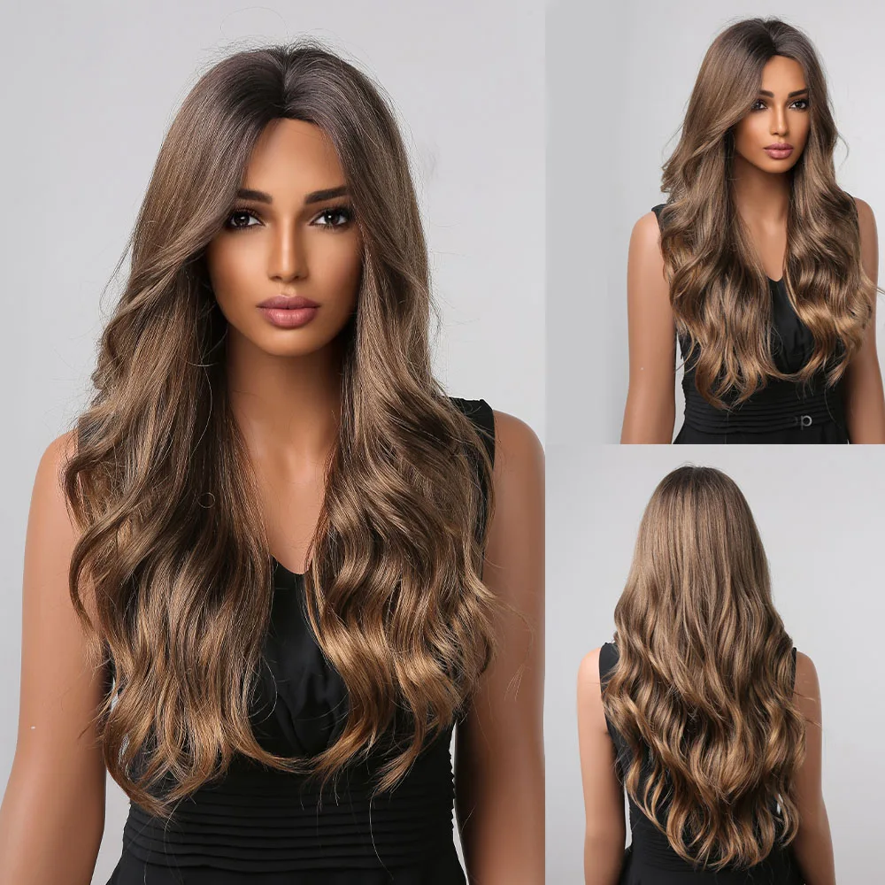 Brown Synthetic Hair Wig Long Wavy Daily Use Wigs for Black Women Heat Resista - £11.87 GBP+