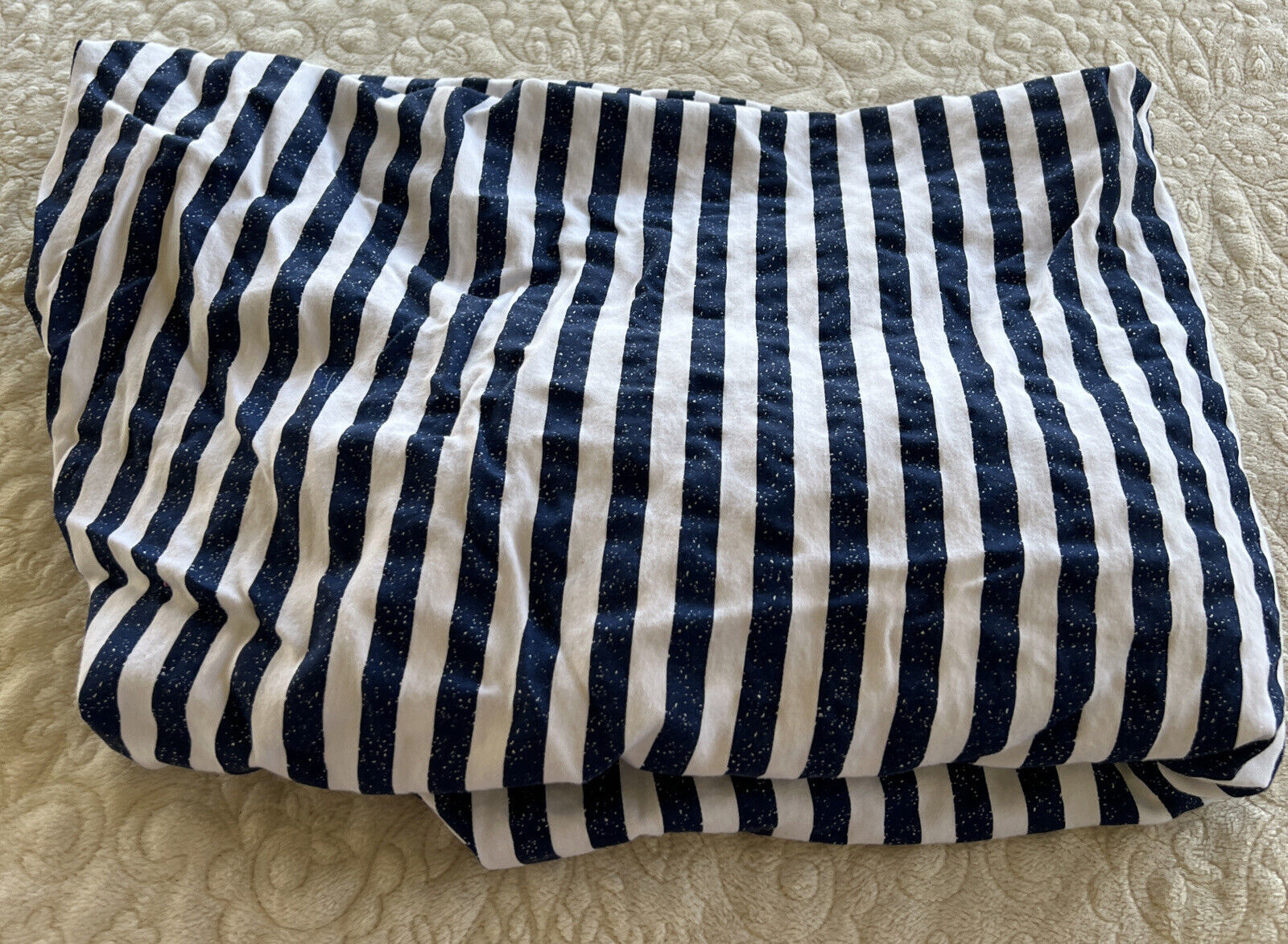 Babies R Us Boys Navy Blue White Striped Fitted Crib Sheet Toddler Bed - $12.25