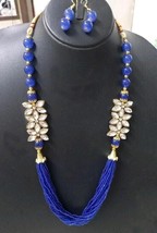 Gold Plated Bollywood Style Indian Blue Kundan Necklace Mala Jewelry Set - £6.00 GBP