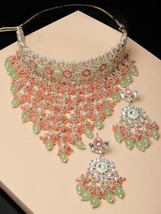 Multistring Kundan Studded Meenakari Necklace Set Dangler Earrings Jewely Set - £39.73 GBP