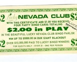 Nevada Club $2.00 Bingo Party Card  Certificate 1950&#39;s Las Vegas Nevada  - £8.56 GBP