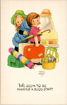 Artist Mabel Lucie Attwell Cute Couple Making a Good Start Luggage Postcard W8 - £11.95 GBP