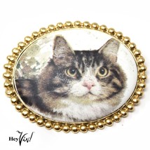 Vintage 1980s New Old Store Stock Tan Brown Tabby Cat Cameo Pin Brooch -Hey Viv - £12.76 GBP