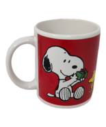 Vintage Peanuts Snoopy &amp; Woodstock Christmas Coffee Mug/Cup Red &amp; White - $17.52 CAD