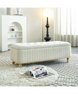 Beige Velvet Storage Ottoman Bench - Gold Accent Footstool for Living Room - $5,558.15 MXN