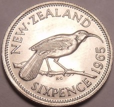 Gem Unc New Zealand 1965 6 Pence~Last Year Ever Minted~Hula Bird - $4.06