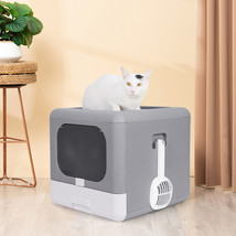Large Space Cat Litter Box Hooded Cat Toilet Box With Trays Lid Litter S... - $86.08