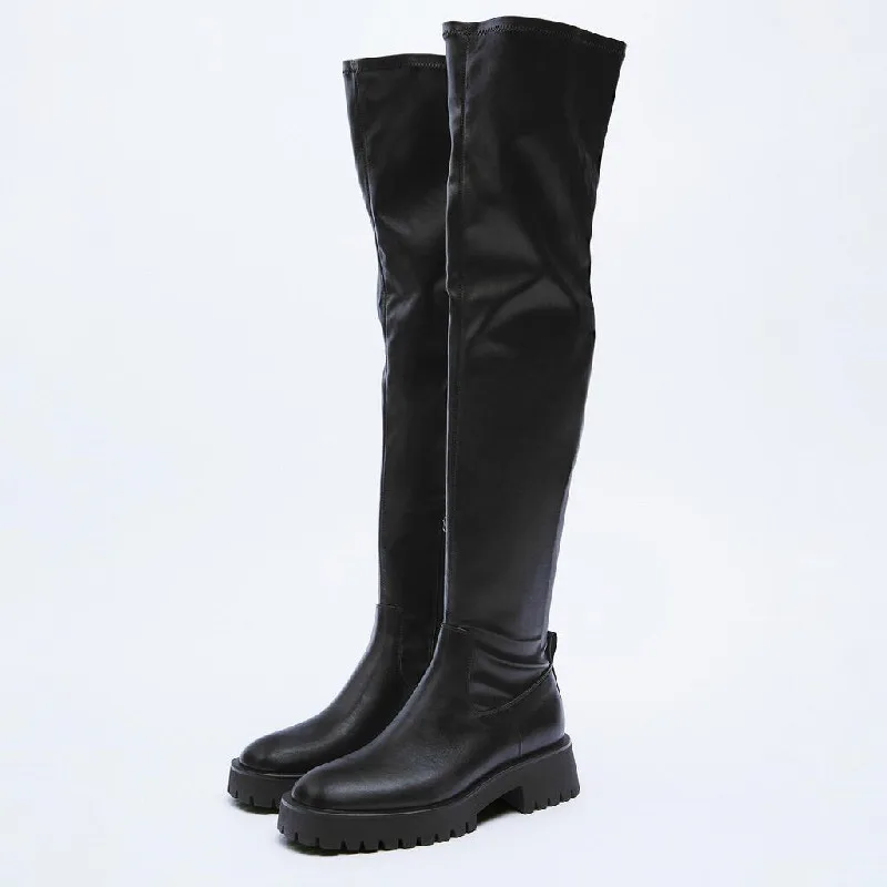 Women Fashion Over Knee Boots Zipper Thick Sole  Heel Tall  Long Boots Slim Knig - £142.80 GBP