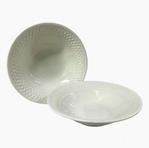 2 Oneida White Ceramic Rimmed Soup Pasta Bowls Embossed Basket Weave - $28.00