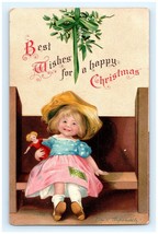 c1910 Embossed Christmas Ellen Clapsaddle Postcard Cute Dutch Girl With Doll - £17.03 GBP