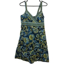 R&amp;K Originals Dress Size 12 Large Blue Green Yellow Cotton Floral Knee L... - $12.59