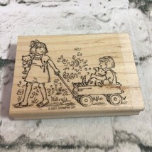 Stampin’ Up Rubber Stamp Little Girls Playing In Wagon 3” X 4” Wood Moun... - £9.15 GBP