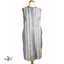 Vintage Sleeveless Blue Cotton w Rows of Lace Sheath Dress Size ML -Hey Viv - £30.37 GBP