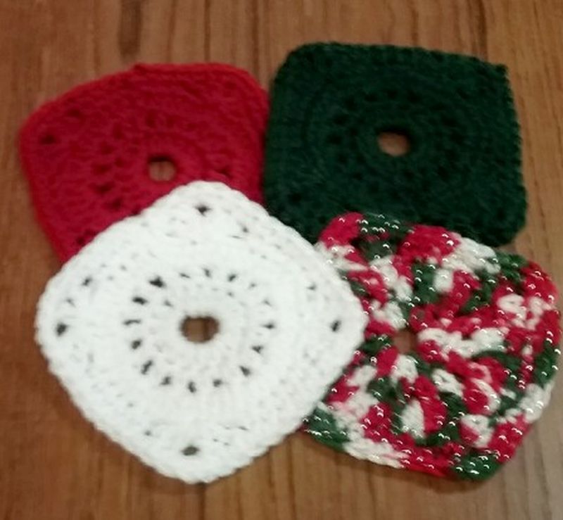 Primary image for Drink Mat, Set of 4 Holiday Drink Coasters, Handmade, Crochet Coasters, Placemat
