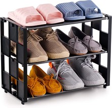 Nihome 3-Tier Shoe Rack Multifunctional Organizer, Stackable Adjustable, Black - £33.55 GBP