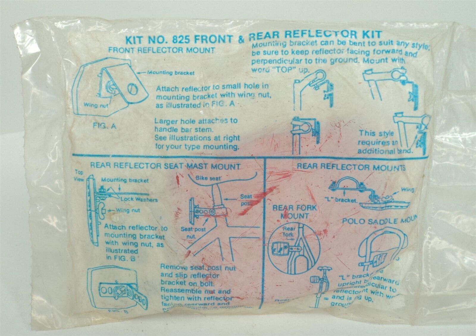 Vintage 80s Front Rear Bicycle Red Reflector Mount Kit 825 - NOS - $9.74
