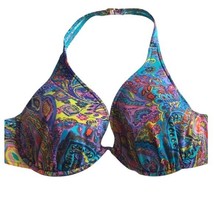 Bright colored halter bikini top size m medium purple yellow paisley - $313.03 MXN