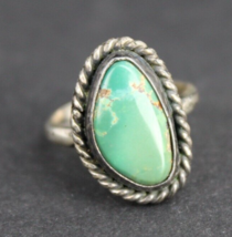Antique Navajo Ring Estate Sale 925 Size 4.5 Genuine Turquoise &amp; Sterling Silver - £39.95 GBP