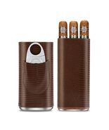 Cigar Case Set Luxury PU Leather Holder Box 3-Pack Cigar Gift Steel Cutte - $55.00