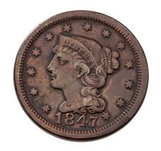 1847/47 Grand / Petit 57 1C Grand Cents En Très Fin VF État, Beau Overdate - $196.22