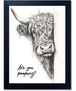 Funny Highland Cow Bathroom Wall Art Are You Pooping Rustic Farmhouse Sc... - $26.95