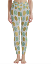 Women&#39;s Leggings Pale Green and Yellow Dots on White S-5XL Available - £23.90 GBP