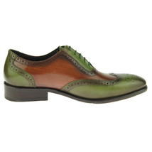 Handmade Men&#39;s Genuine Green &amp; Brown Leather Oxford Brogue Formal Wingtip Shoes  - £114.68 GBP