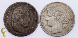 Lote De 2 Francés Monedas 1882-A 50 Centime MB Y 1840-A 1/2 Franco MB+ - $41.58