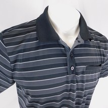 Alfani Performance Men Grey Black Striped Polo Golf Shirt Slim Fit Sz L - £7.59 GBP