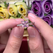 Princess Cut Pink Topaz 1.5Ct Lab Created Diamond Wedding 14k White Gold Finish - £54.26 GBP