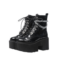 Women Ankle Boots Zip Punk Style Platform Shoes Goth Winter Lace-up Booties Chun - £58.42 GBP