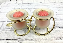 VTG Set of 2 PartyLite Gold Plated Candle Holders Frosted Glass Connected Love - $25.20