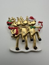Vintage Christmas Three Reindeer Dancing Brooch 2&quot; - £11.68 GBP