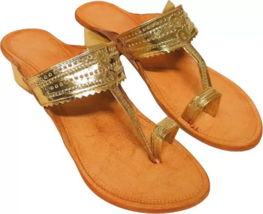 Damen Kolhapuri Leder Hippie Jesus Boho Sandalen US Größe 5-12 Natürlich Gold - £26.35 GBP