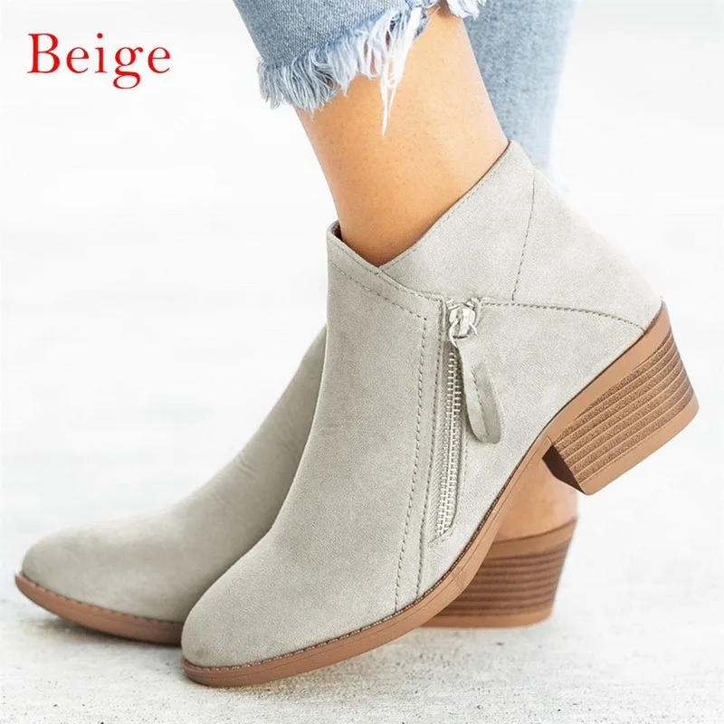 Retro Women&#39;s Winter Boots Wedges Heels Shoes Flock Ankle Boots Short Booties Wo - £35.68 GBP