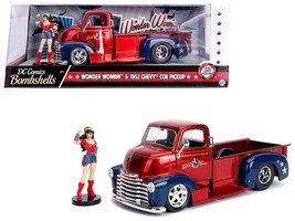 1952 Chevrolet COE Pickup Truck Candy Red and Blue with Wonder Woman Diecast Fi - £43.33 GBP