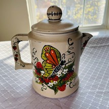 Vintage Hand Painted 1984 Tin Tea Pitcher w/ Lid - Lisa Mostoller 1984 - £23.08 GBP