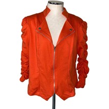 New Directions Orange Soft Sculpture Ruched Sleeve Zip Up Moto Jacket XL... - $23.08